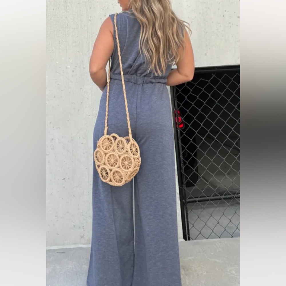 Boutique Open Front Wide Leg Jumpsuit Red Brown Medium - Picture 2 of 14